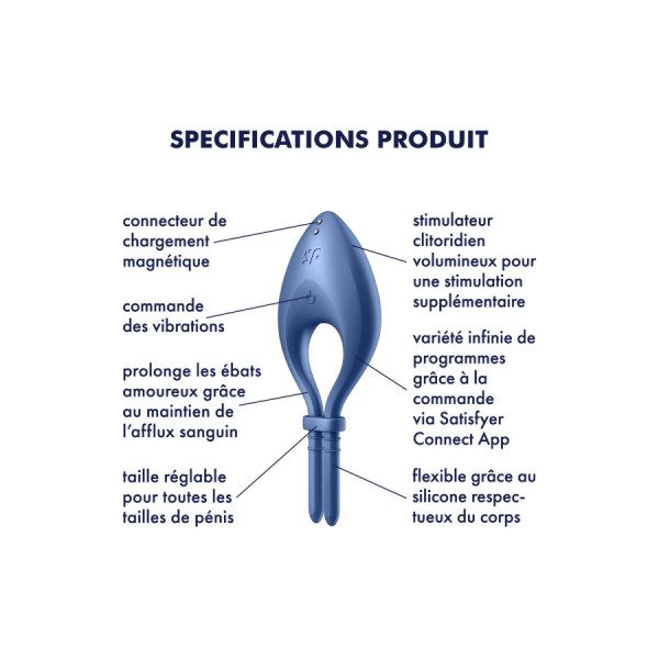 Cockring vibrant connecté USB bleu Bullseye Satisfyer 